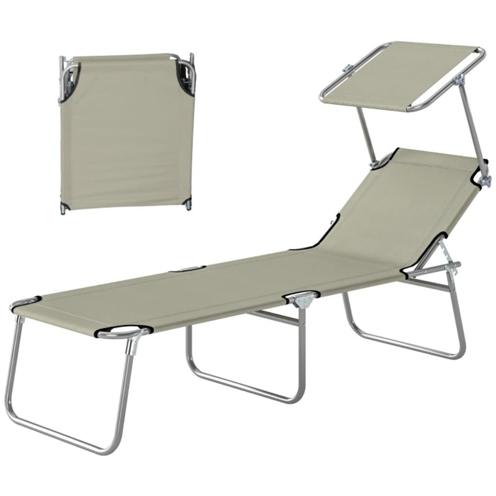 White Chaise Lounge - 4Level Backrest Metal Oxford Cloth W/Awning Foldable 264lb