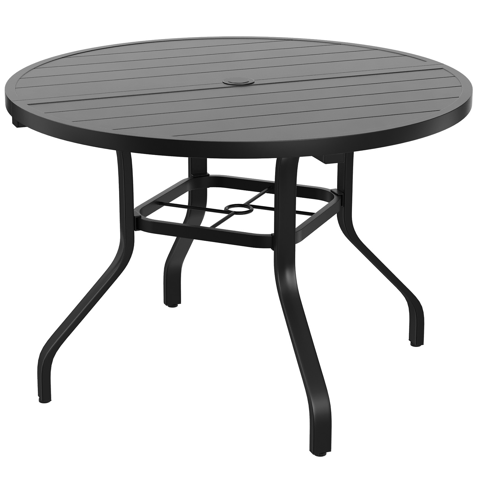 41" Round Outdoor Dining Table Metal Wood Grain Patio Table with Umbrella Hole