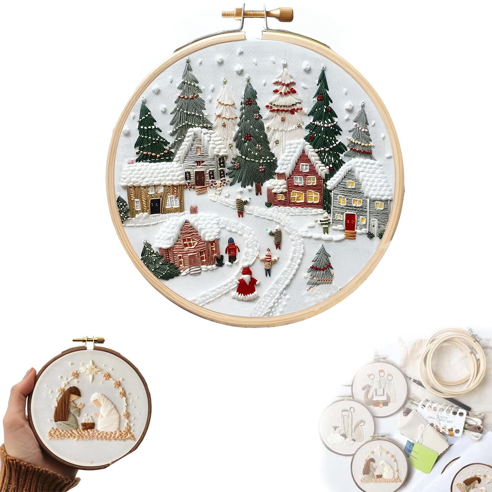 TINLOK Christmas Embroidery KIT,Adults 7.87 inches by inches, White C
