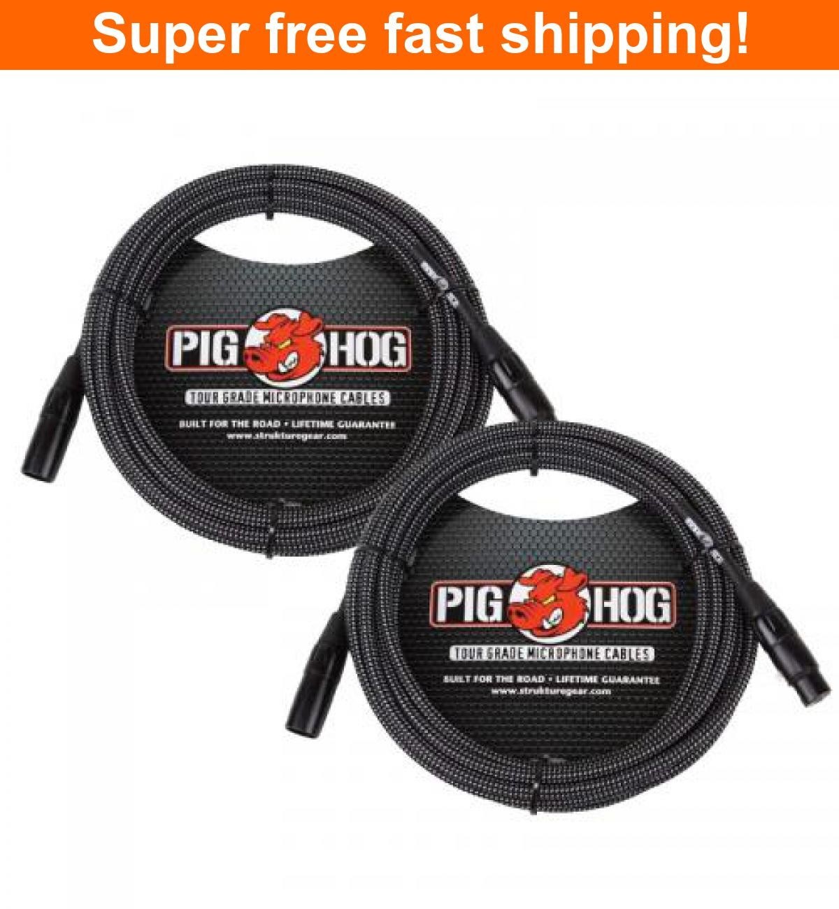 New - 2 Pack Pig Hog PHM30BKW BLACK & WHITE WOVEN MIC CABLE, 30FT XLR