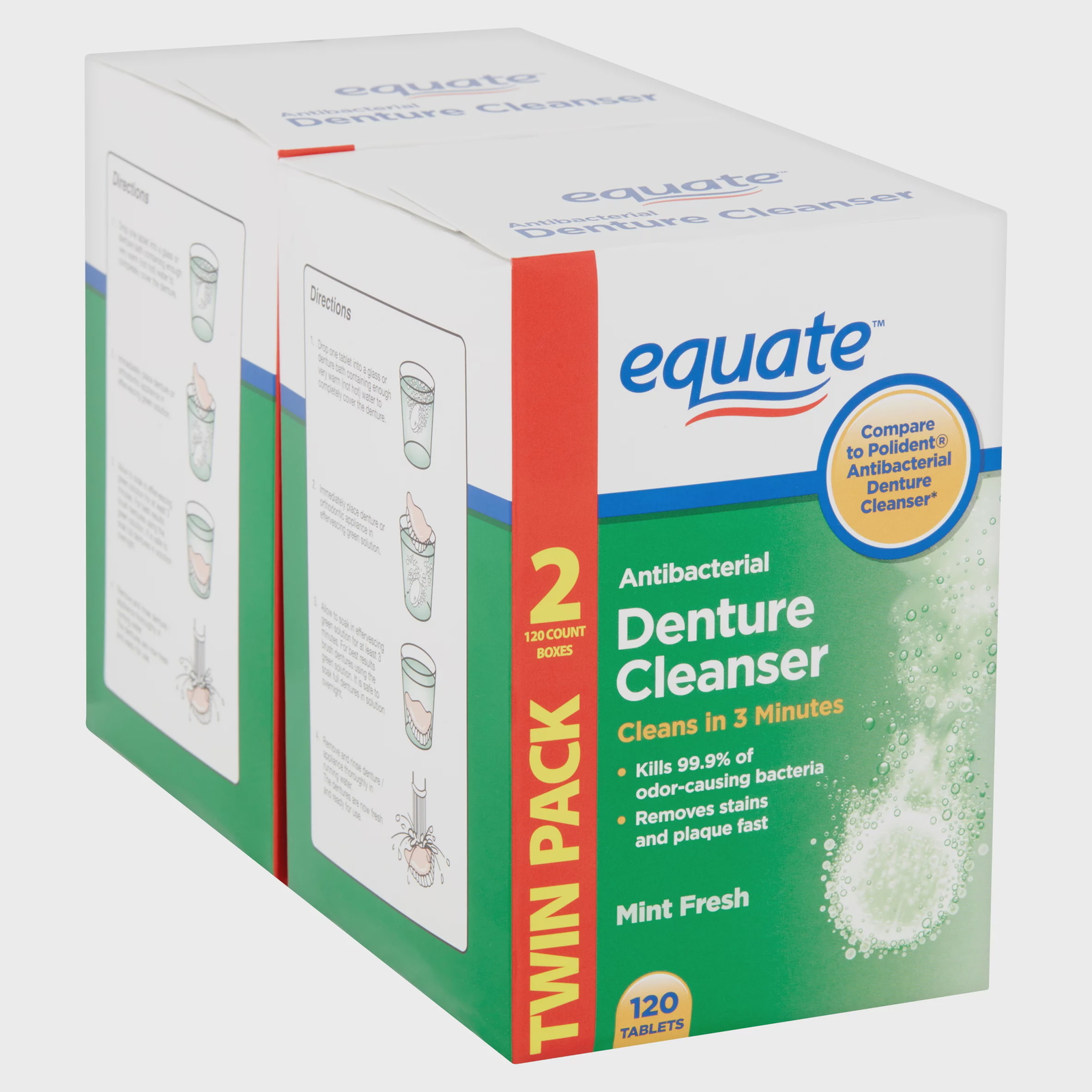 Mint Fresh Antibacterial Denture Cleanser Tablets Twin Pack 120 Count 2 Pack