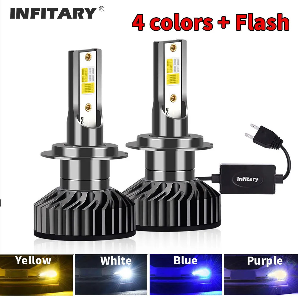 Infitary 4 Colors and Flash LED Car Headlights Auto H7 H4 H1 H3 H8 H9 H11 9005 9