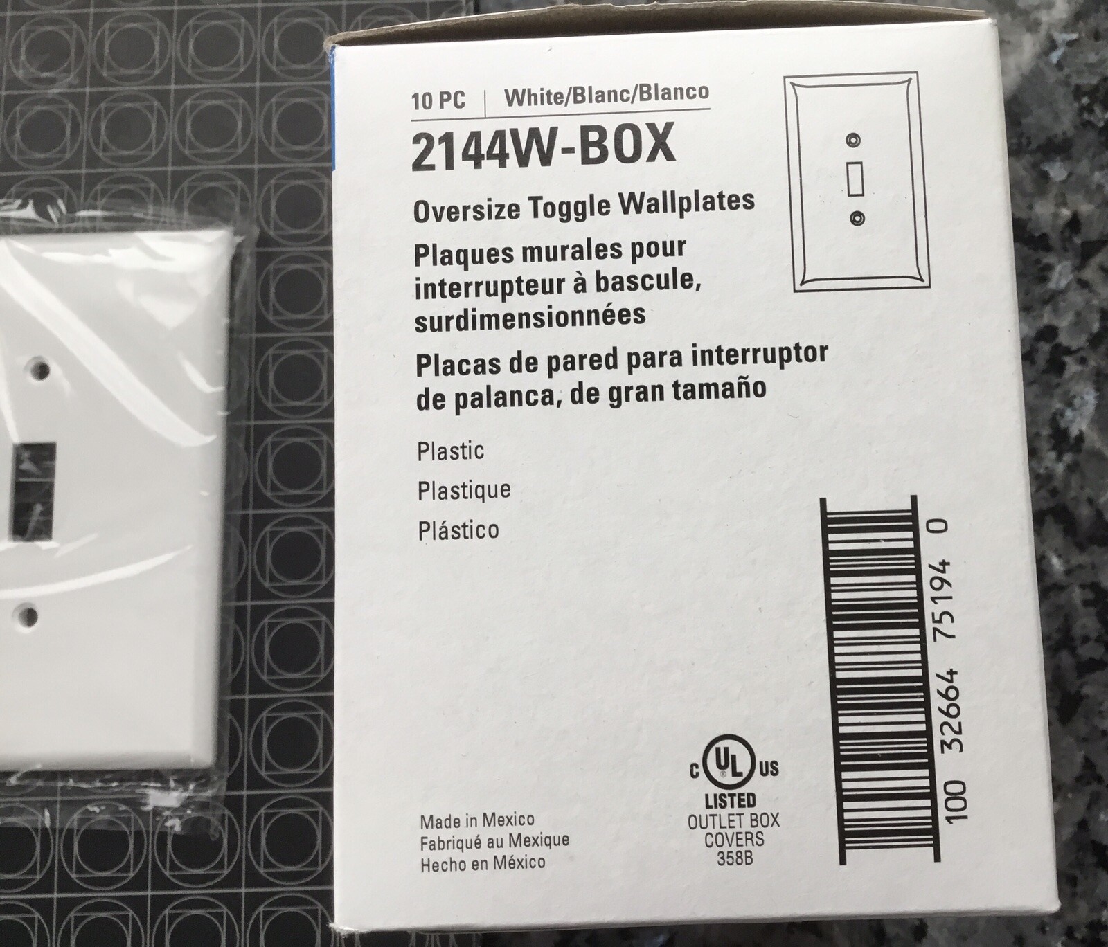 Oversize Toggle Wall Plates WHITE 2144W-BOX of 10