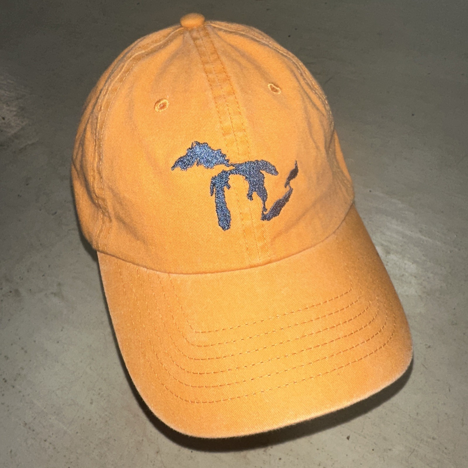 Great Lakes Silhouette Orange Baseball Cap Theme State of Michigan Hat Strap
