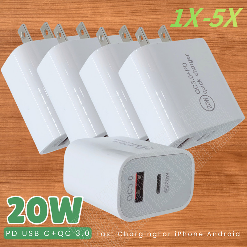 20W Dual Port Type C Charger Plug Fast Charging Block+USB A Brick for iPhone Lot