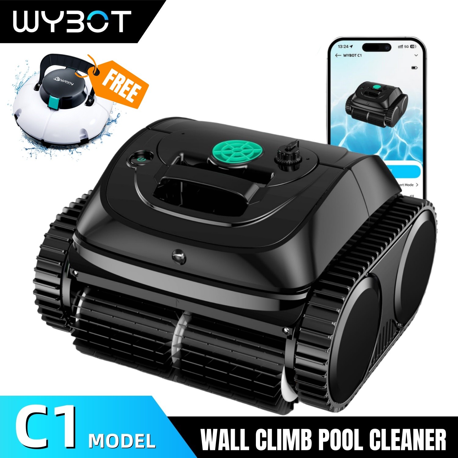WYBOT C1 Wall Climbing Pool Cleaner  Cordless Pool Vacuum Cleaner In-Ground Pool