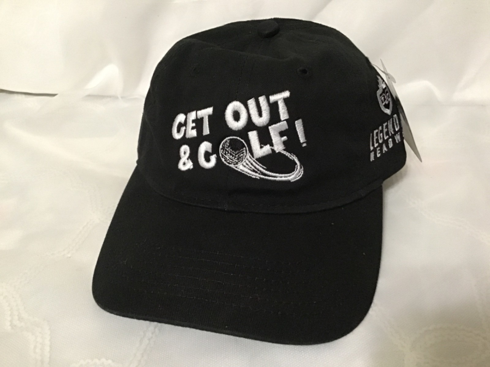 Legendary headwear black adjustable strapback hat, "Get out & Golf" hat, NEW