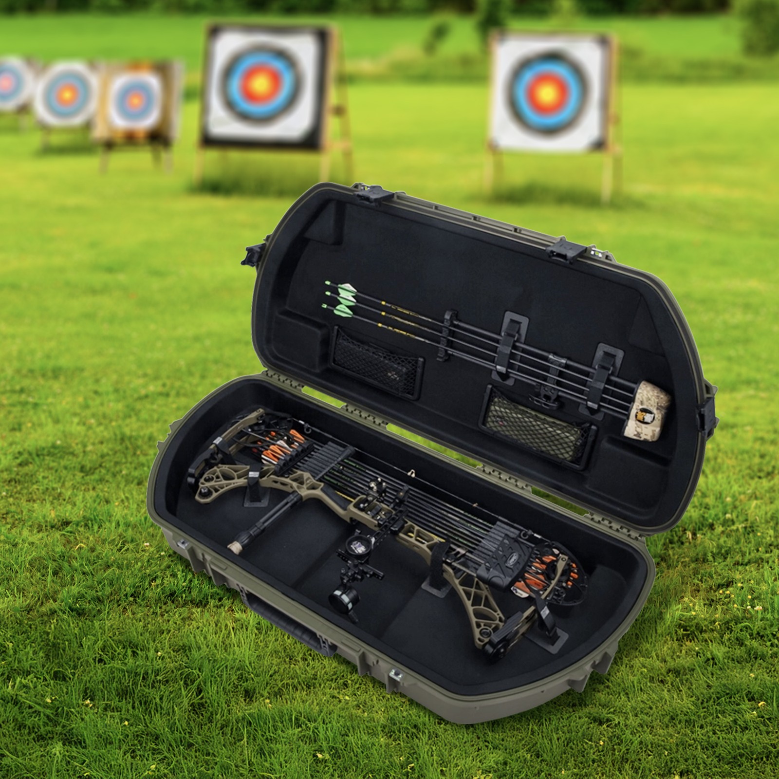 SKB Hard Protective Storage Case, Archery Bow & Arrow iSeries Shaped Case, Green