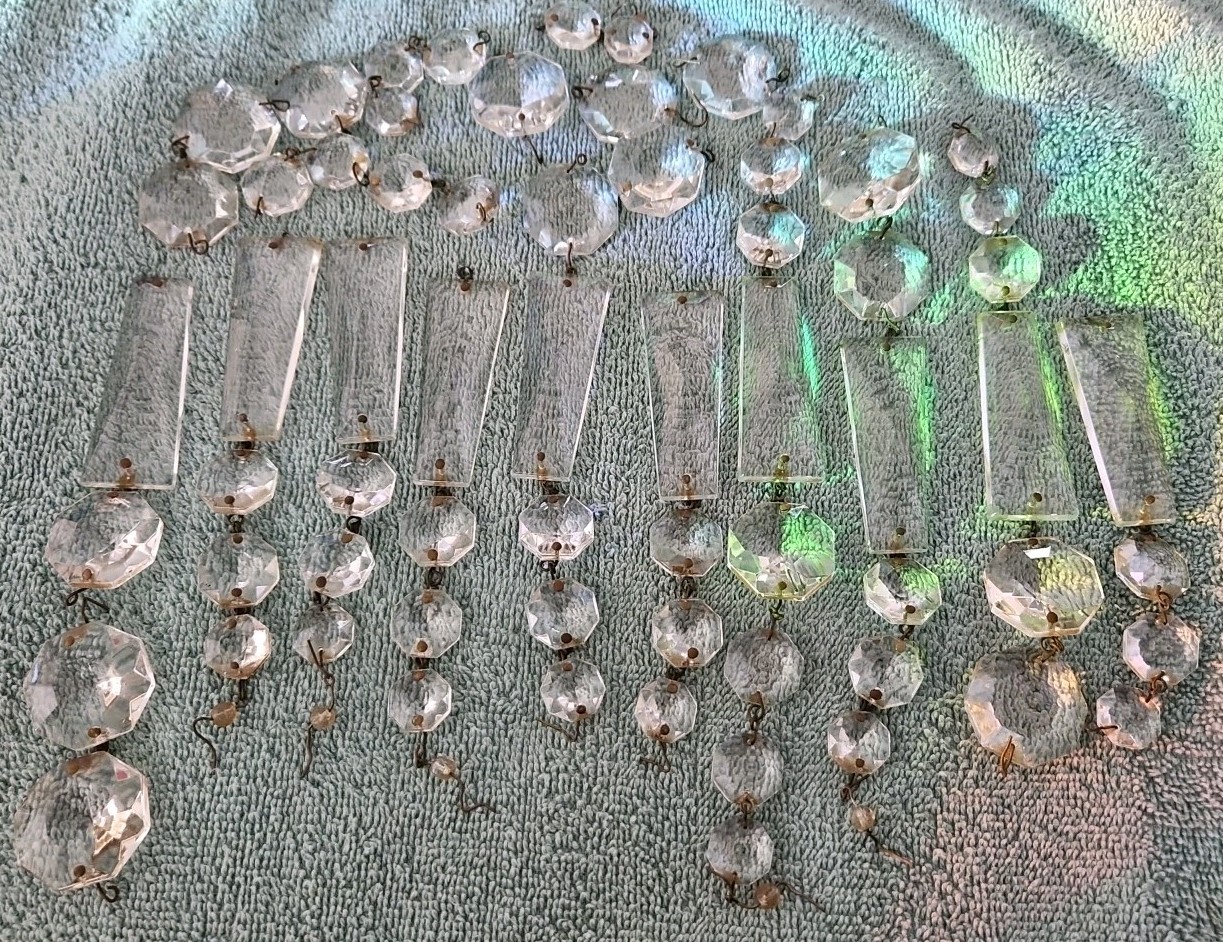 Vintage Glass Crystal Faceted Chandelier Lamp Crystals Prisms Repair Parts A1