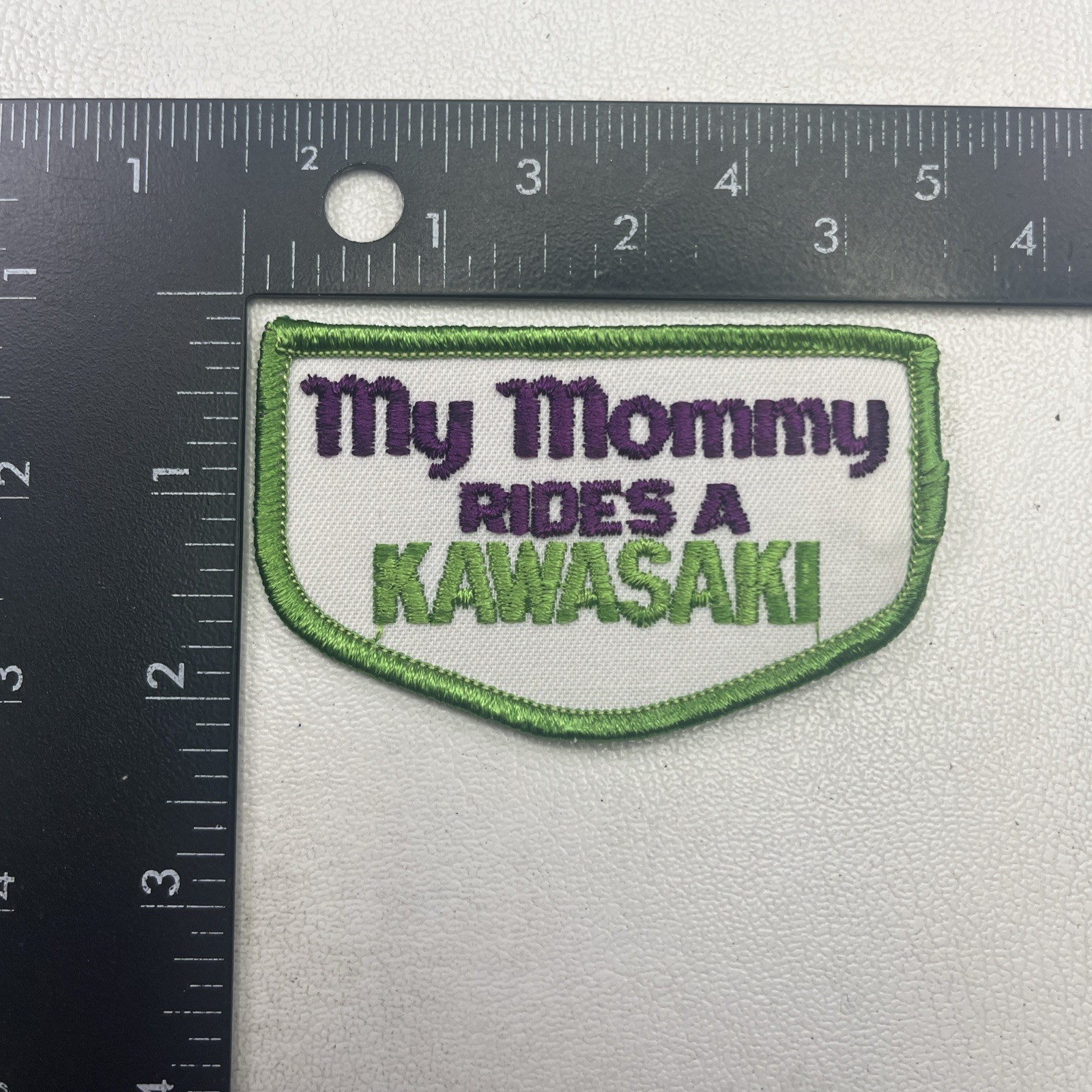 Vtg MY MOMMY RIDES A KAWASAKI Motorcycle Biker Patch (For Mom Birthday ?) 061K