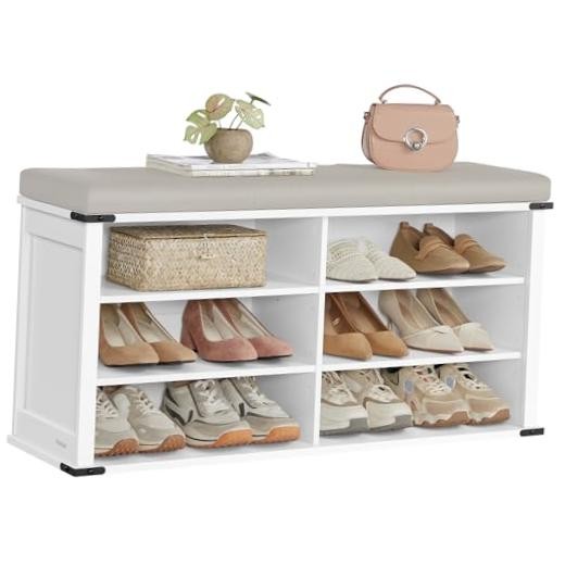 VASAGLE LIRY Collection - Shoe Storage Bench 12.2"D x 40.2"W x 20"H Cloud White