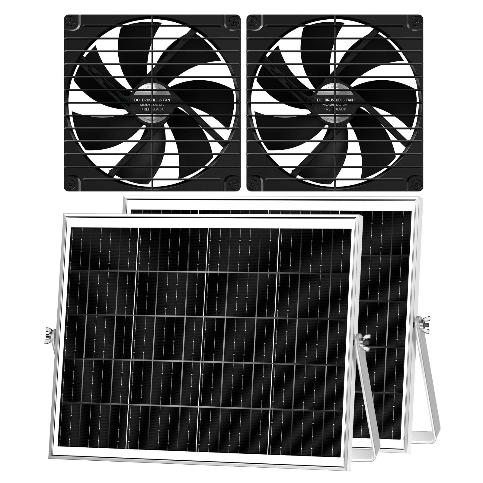 7.1" Solar Greenhouse Fan 2 Pack, 25W x 2 Large Solar Powered Intake and Exha...