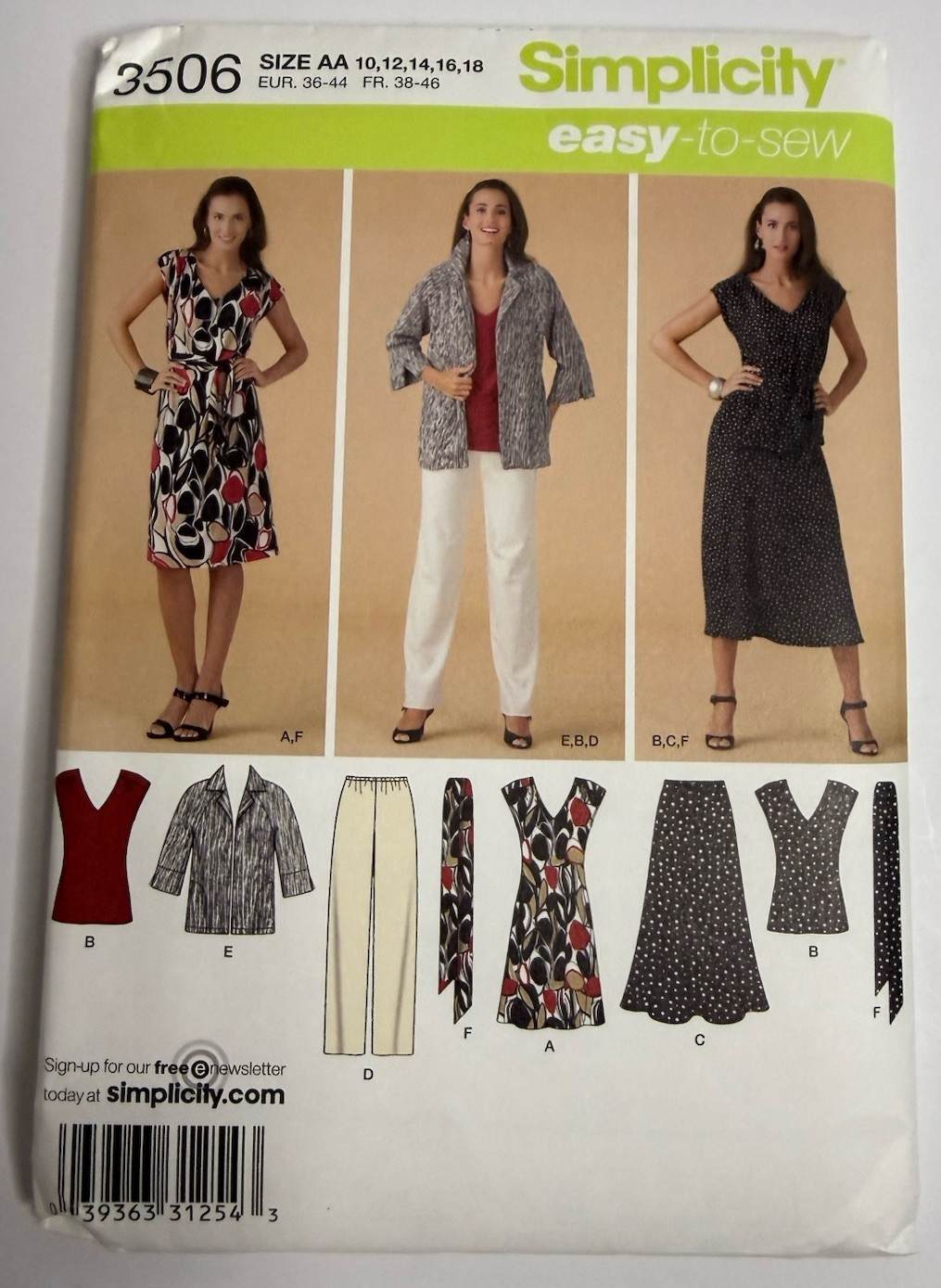 Simplicity 3506 Size AA 10,12,14,16,18 EUR. 36-44 FR. 38-46