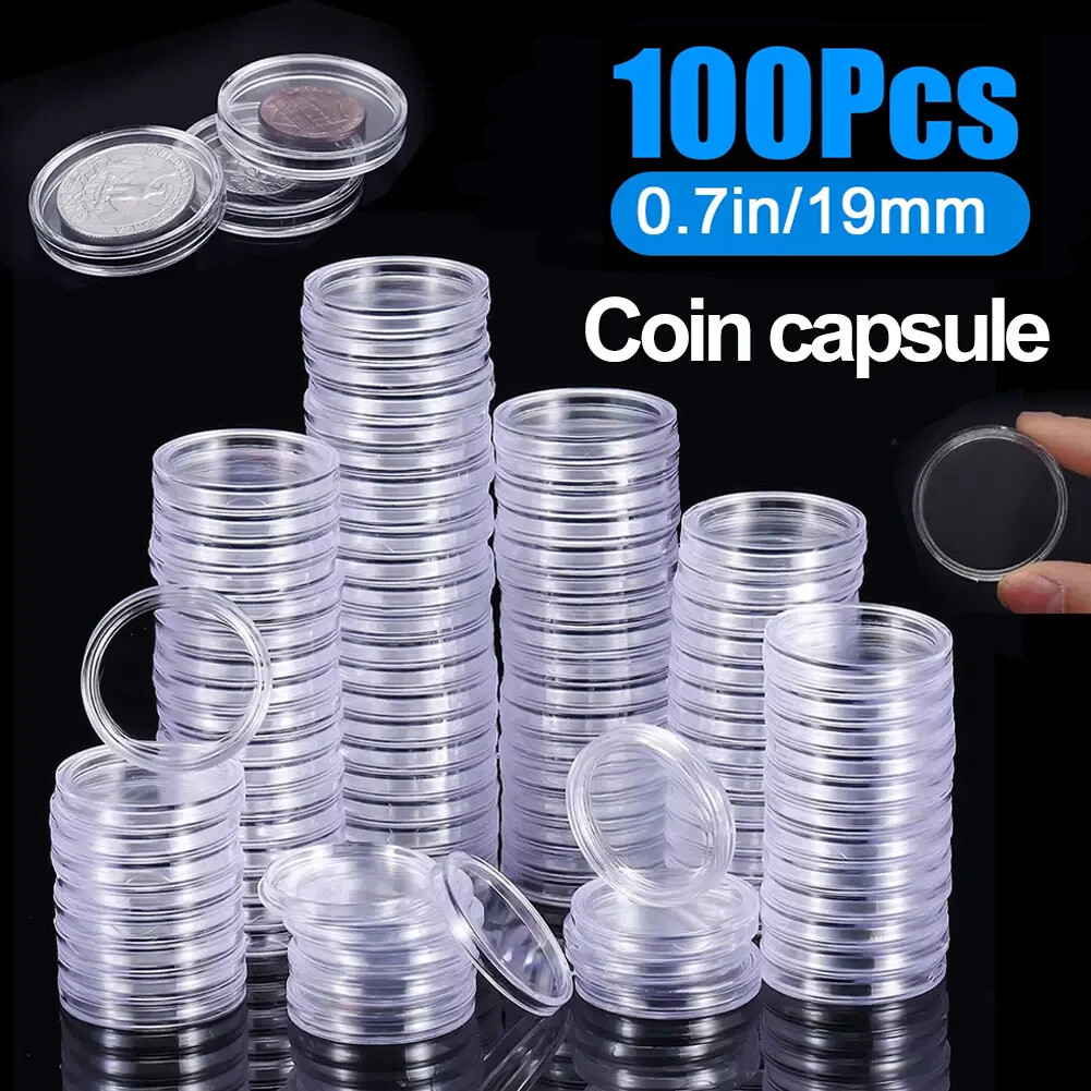 100Pcs 19mm 0.75inch Coin Holder Capsule Clear Round Storage for US Penny 1 cent