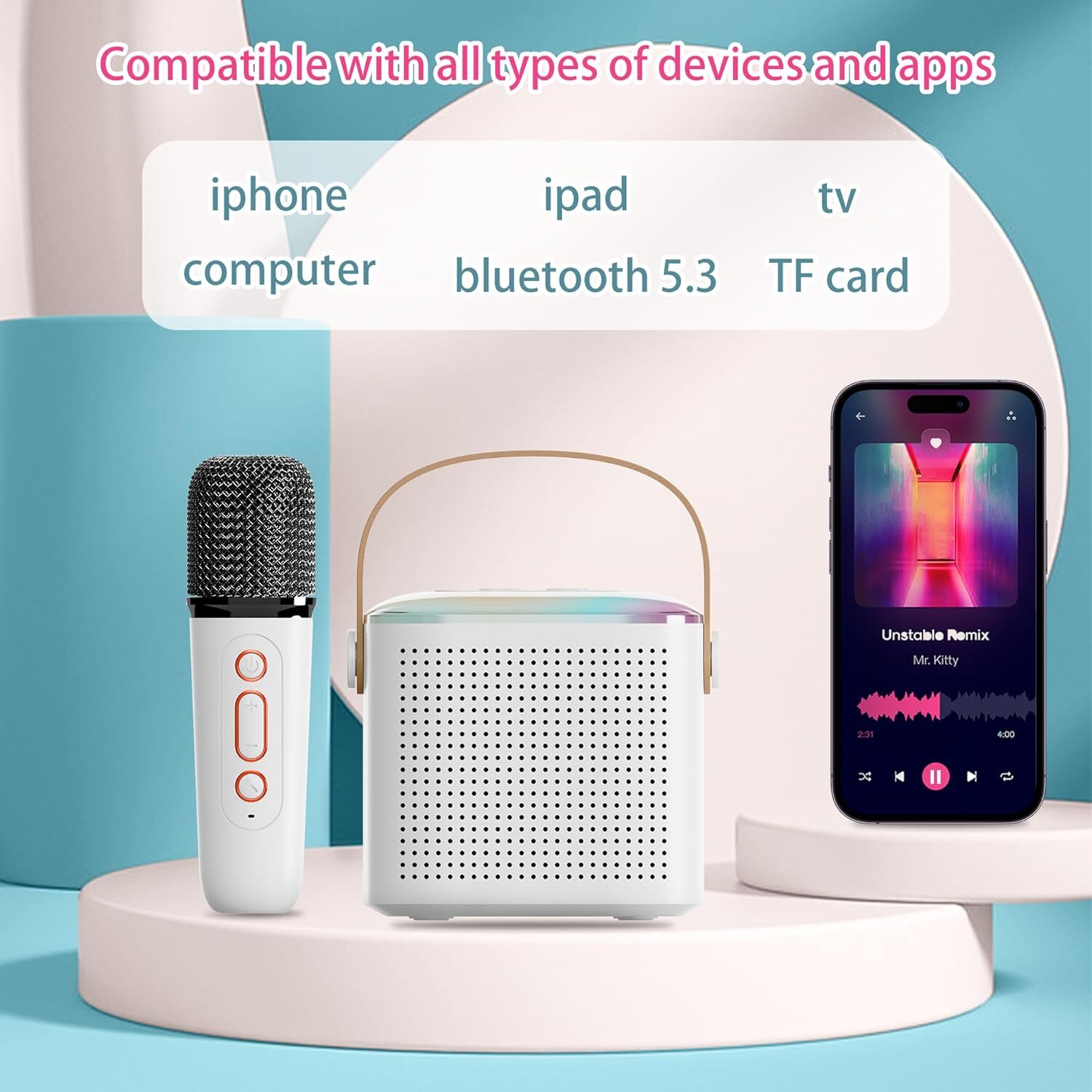 Mini Kids Karaoke Machine Portable Bluetooth Speaker with 2 Wireless Microphone