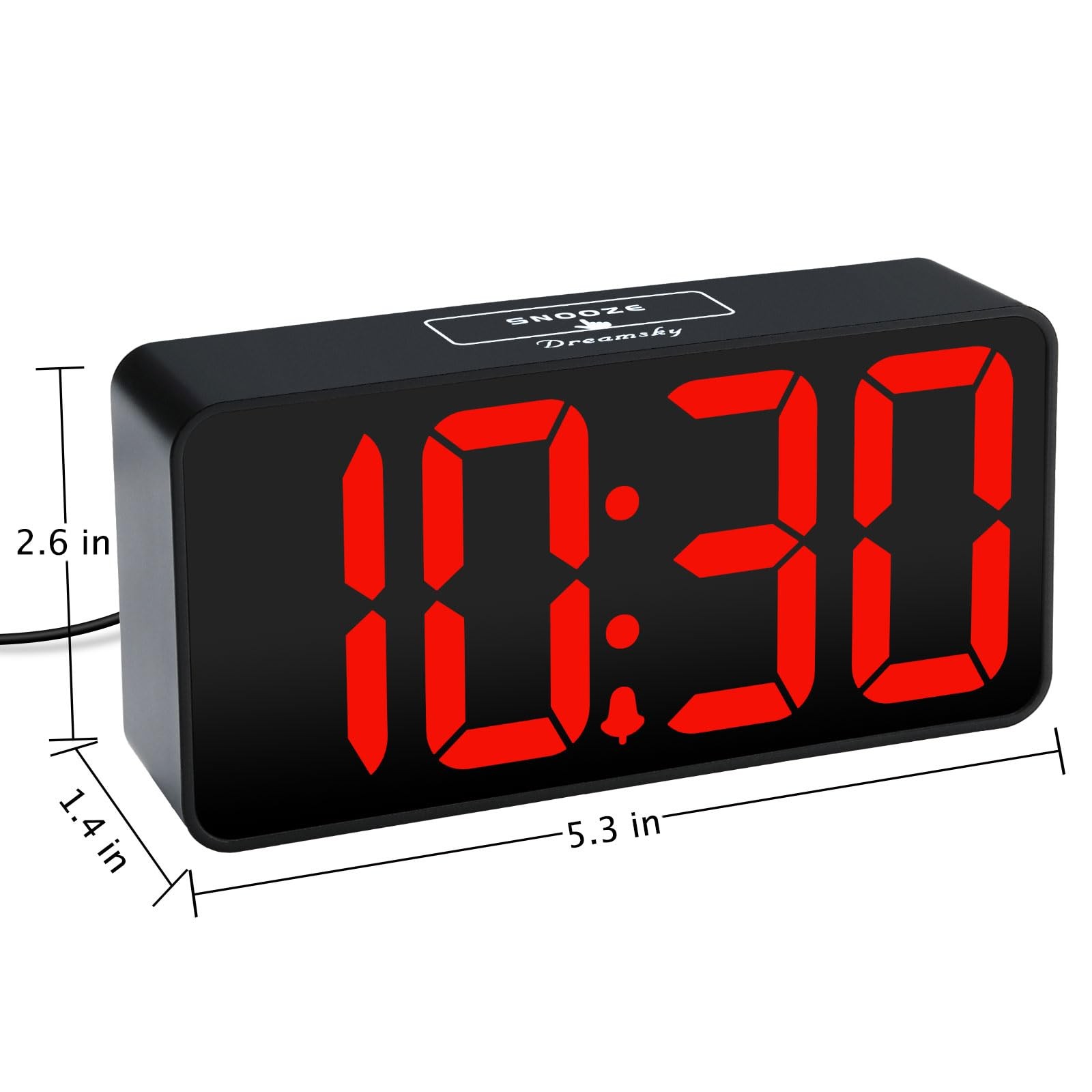 DreamSky Small Digital Alarm Clock for Bedroom, Small, Black Case Red Digits