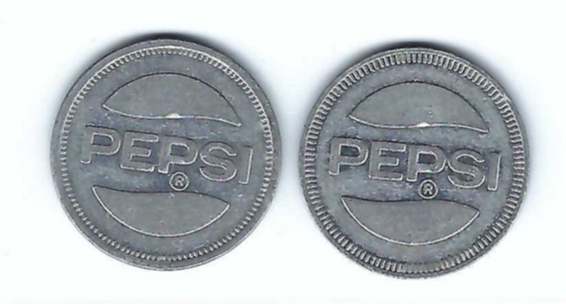 129i. 2 x 1 1/16th" DIAMETER ALUMINUM PEPSI TOKENS, SOFTBALL CITY, HAINEVILLE IL