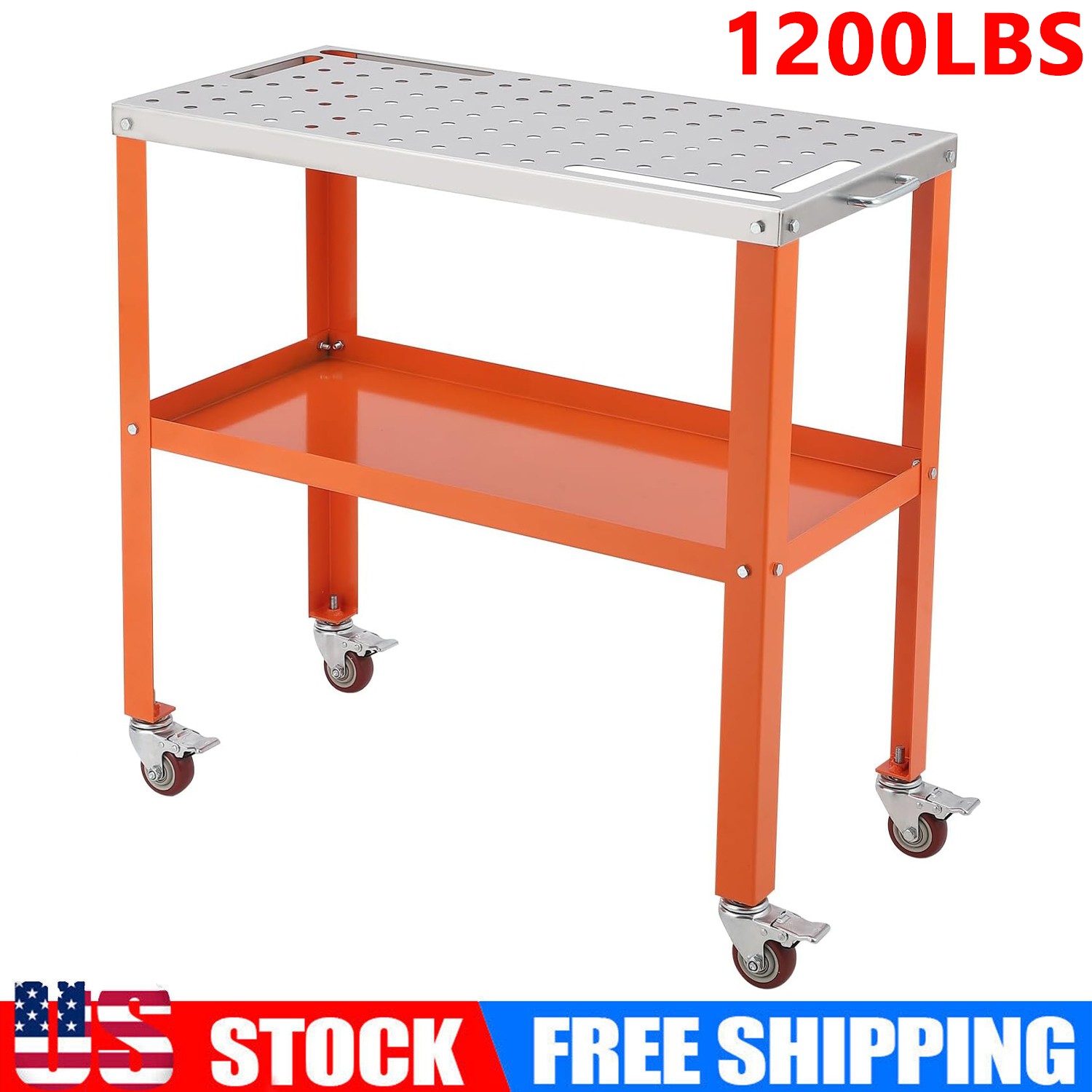 Portable Steel Welding Table 36x18 Workbench 1200lbs Capacity Lockable Casters