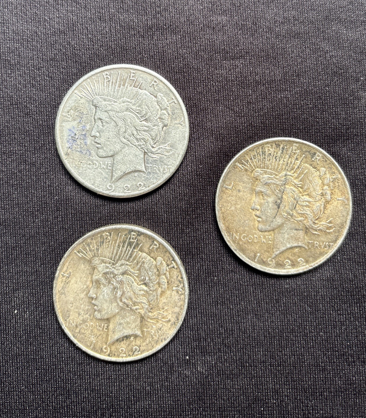 Lot of Three Peace Dollars For Sale