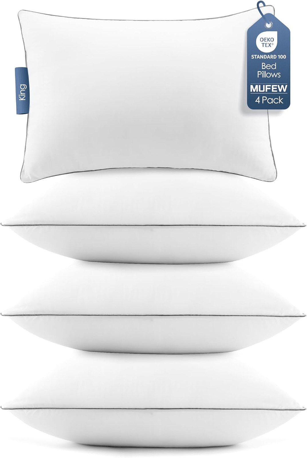 King Size Pillow Set of 4, Down Alternative Cooling Bed Pillows for Back Stomach