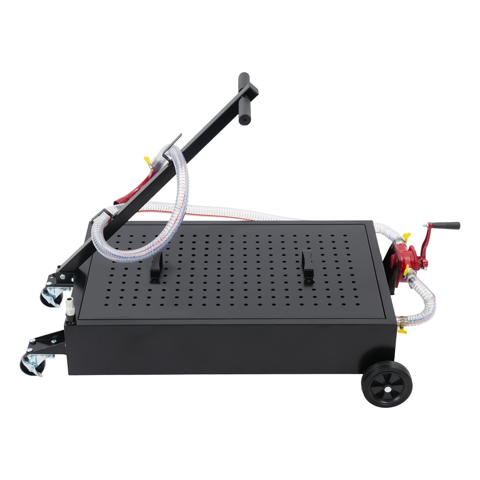 Large 17-Gallon Oil Drain Pan with Manual Pump & Hose for Easy Use