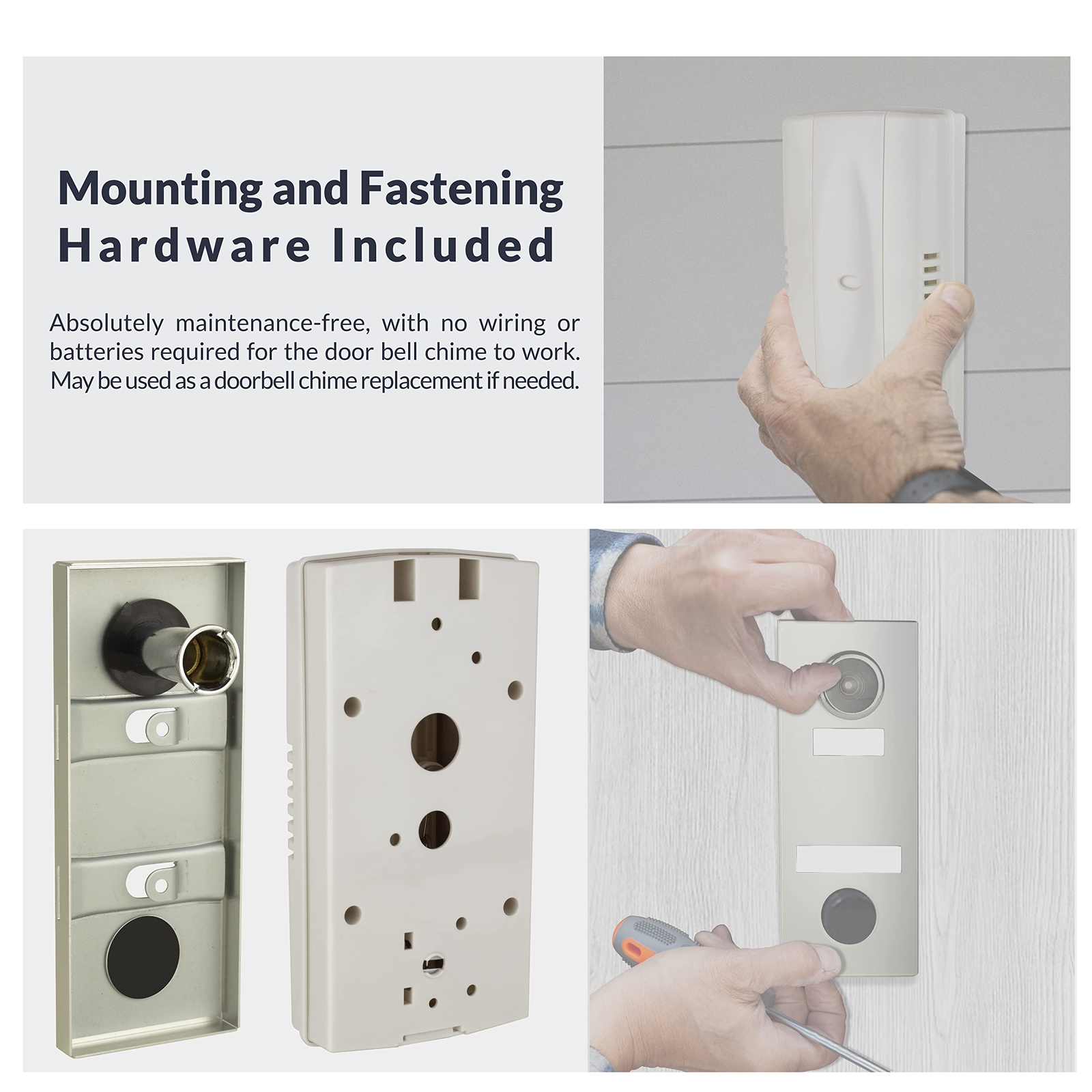 2-Note Mechanical Door Bell Chime with Button and Viewer, Silver