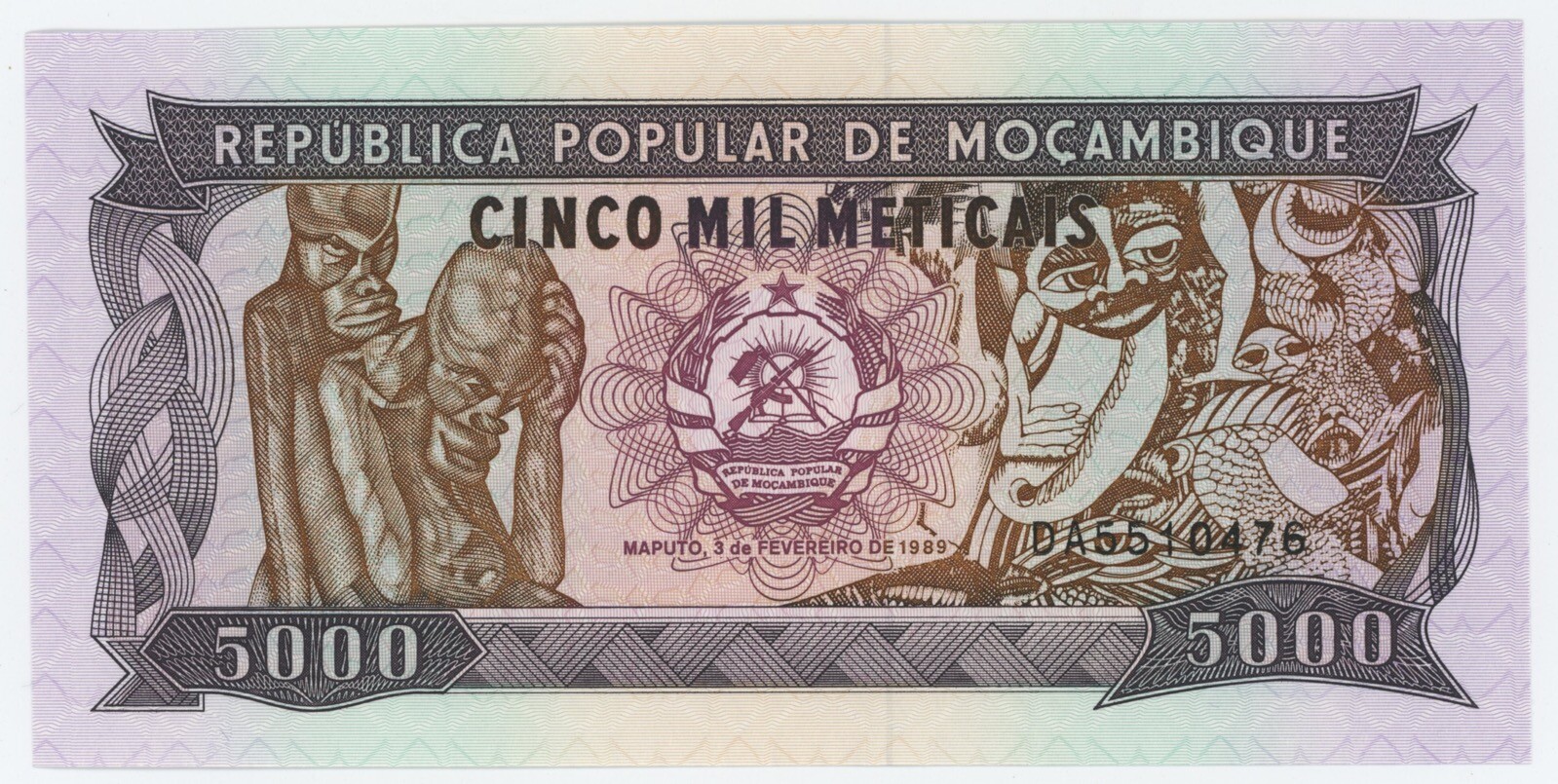 Mozambique 5000  Meticais 3-2-1989  Pick 133 UNC Uncirculated Banknote
