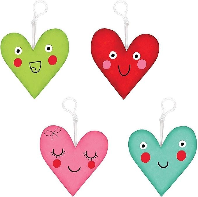 Heart Face Plush Keychains | 4 Pcs.