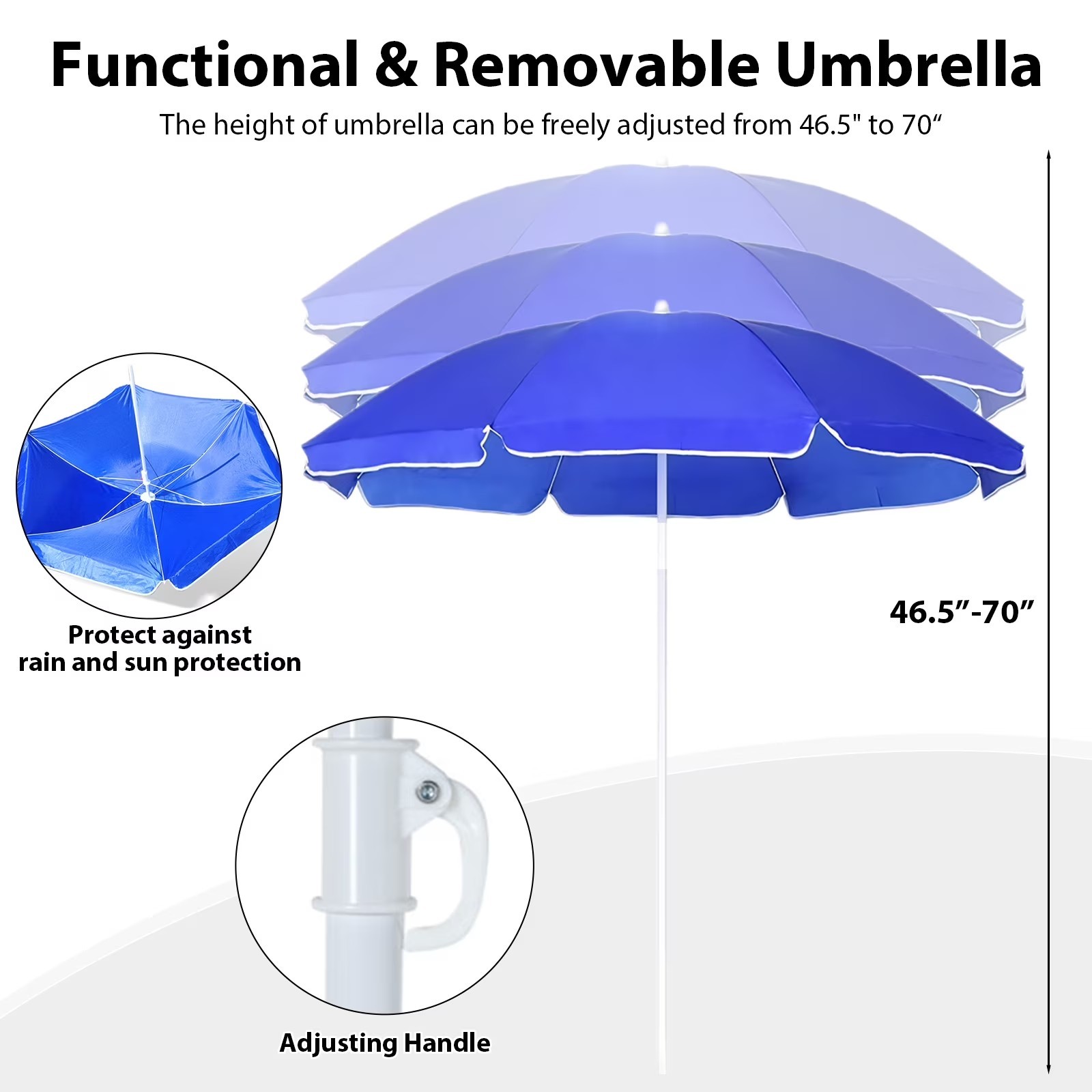 Portable Folding Picnic Double Chair With Removable Umbrella Blue