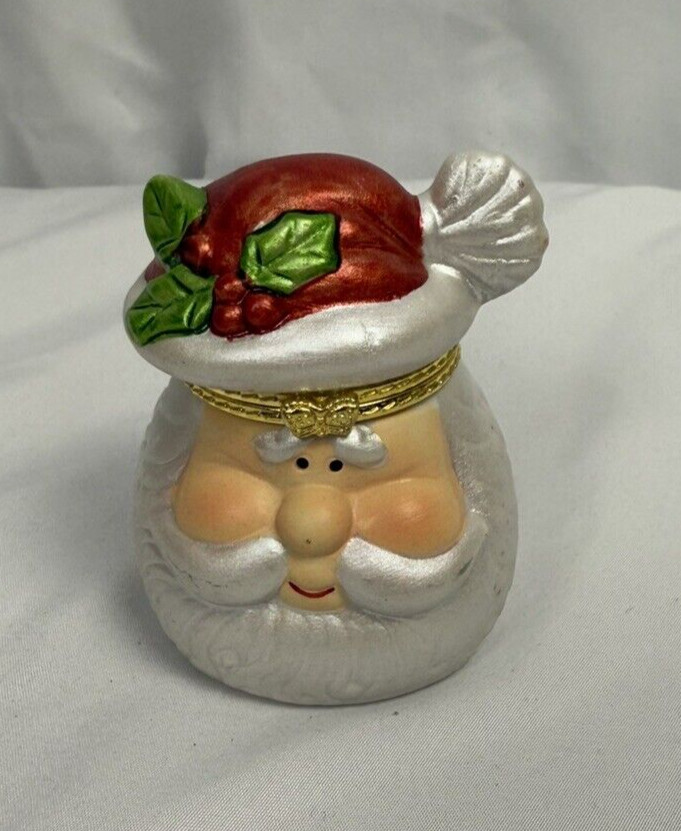 Hinged Trinket Box Santa With Holly Trinket Box, 3" tall