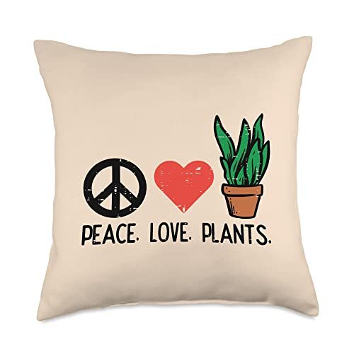 Peace Love Plants Hippie Gardener Men Women Kids Throw Pillow 18x18 Multicolor