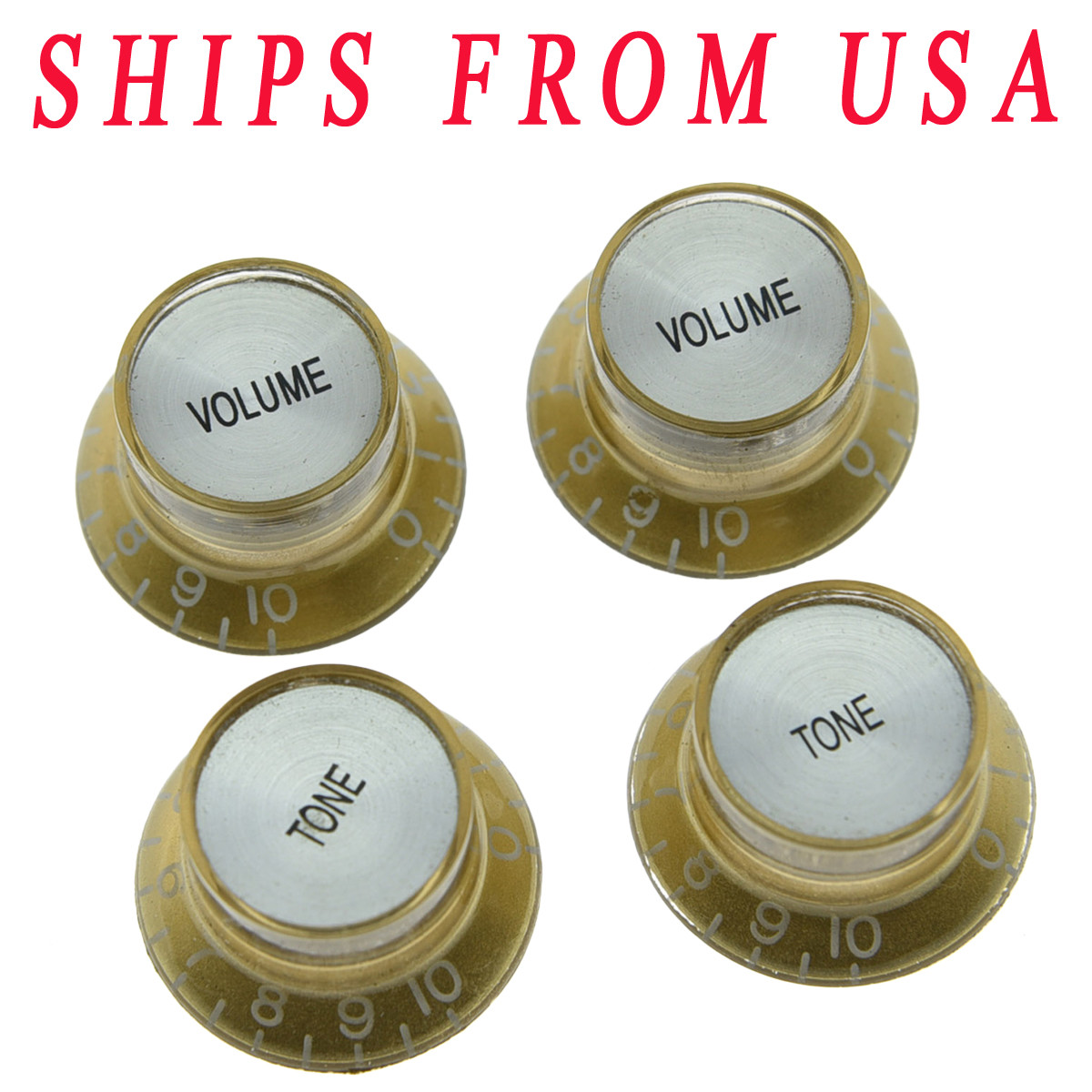 KAISH 4x LP Guitar Reflector Knobs Gold/Silver Top Hat Knobs for Epiphone LP SG