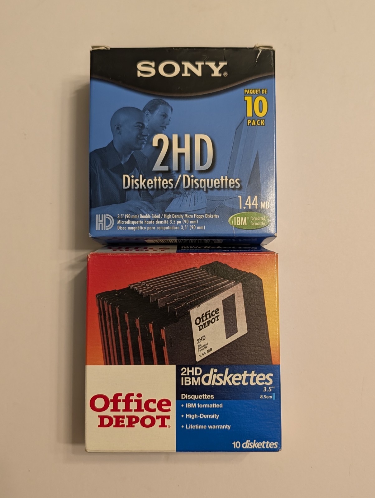 Sony & Office Depot 3.5" Floppy Disks 2HD 1.44MB Lot of 14 IBM Formatted Vintage