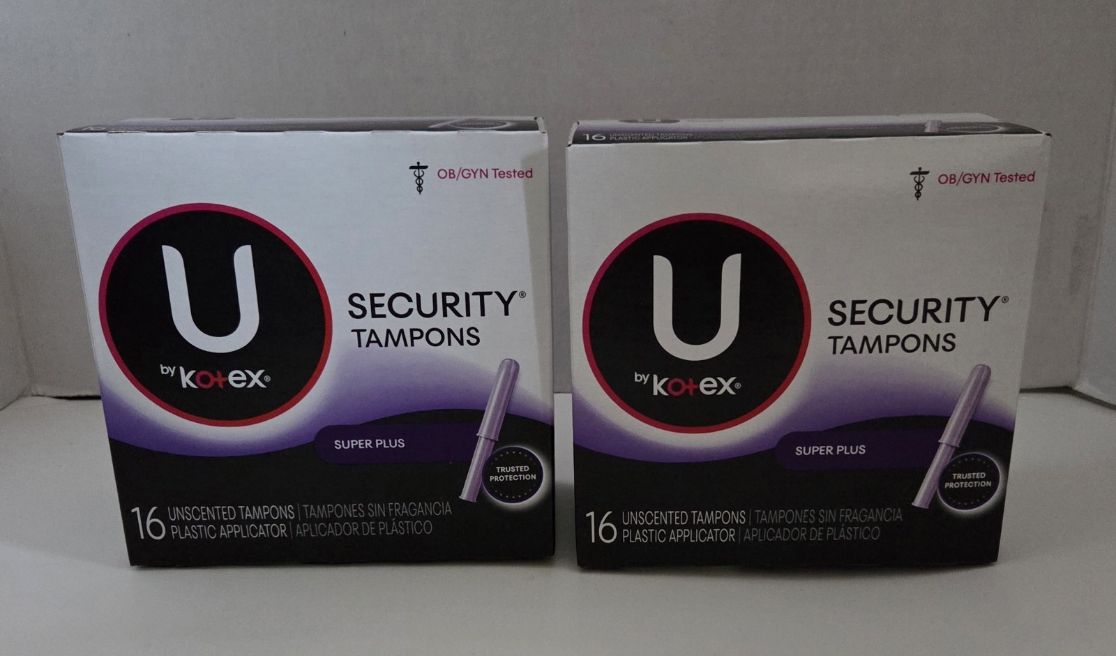 Set Of 2 Boxes Of 16 U by Kotex SUPER PLUS Unscented Security Tampons 32 total