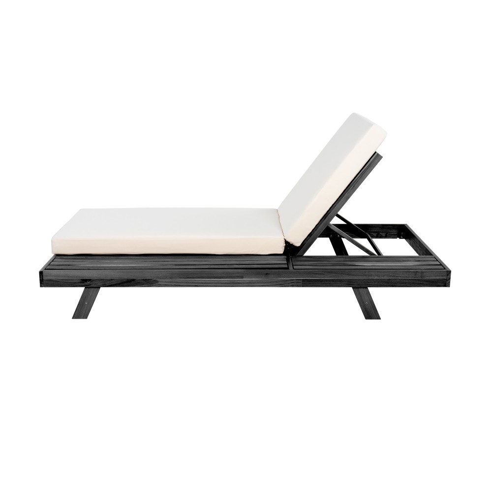Outdoor Adjustable Sun Lounger w/ Cushion, Acacia Recliner Chair