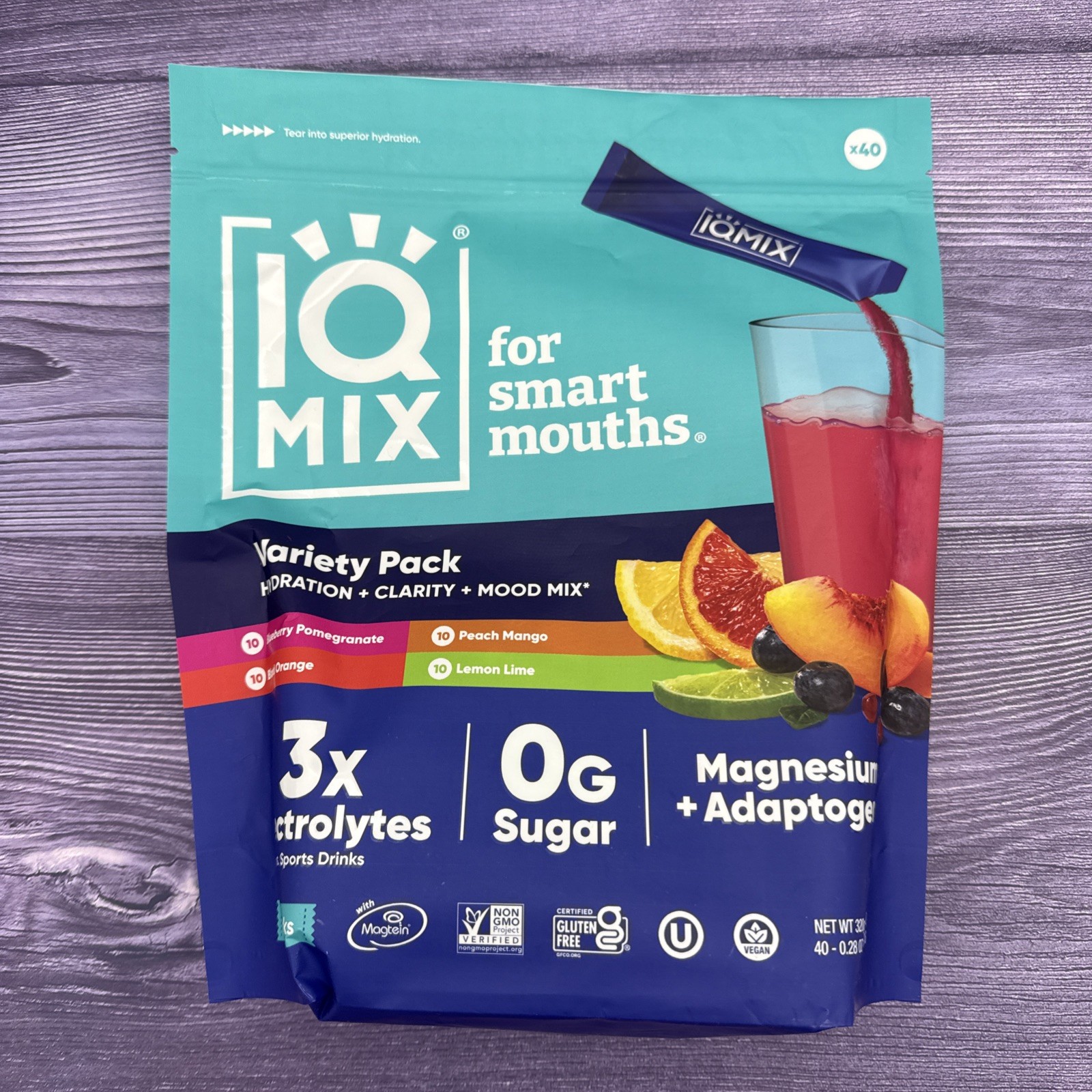 IQMIX Hydration Clarity Mood Mix Original Variety 40 Sticks Magnesium Lions Mane