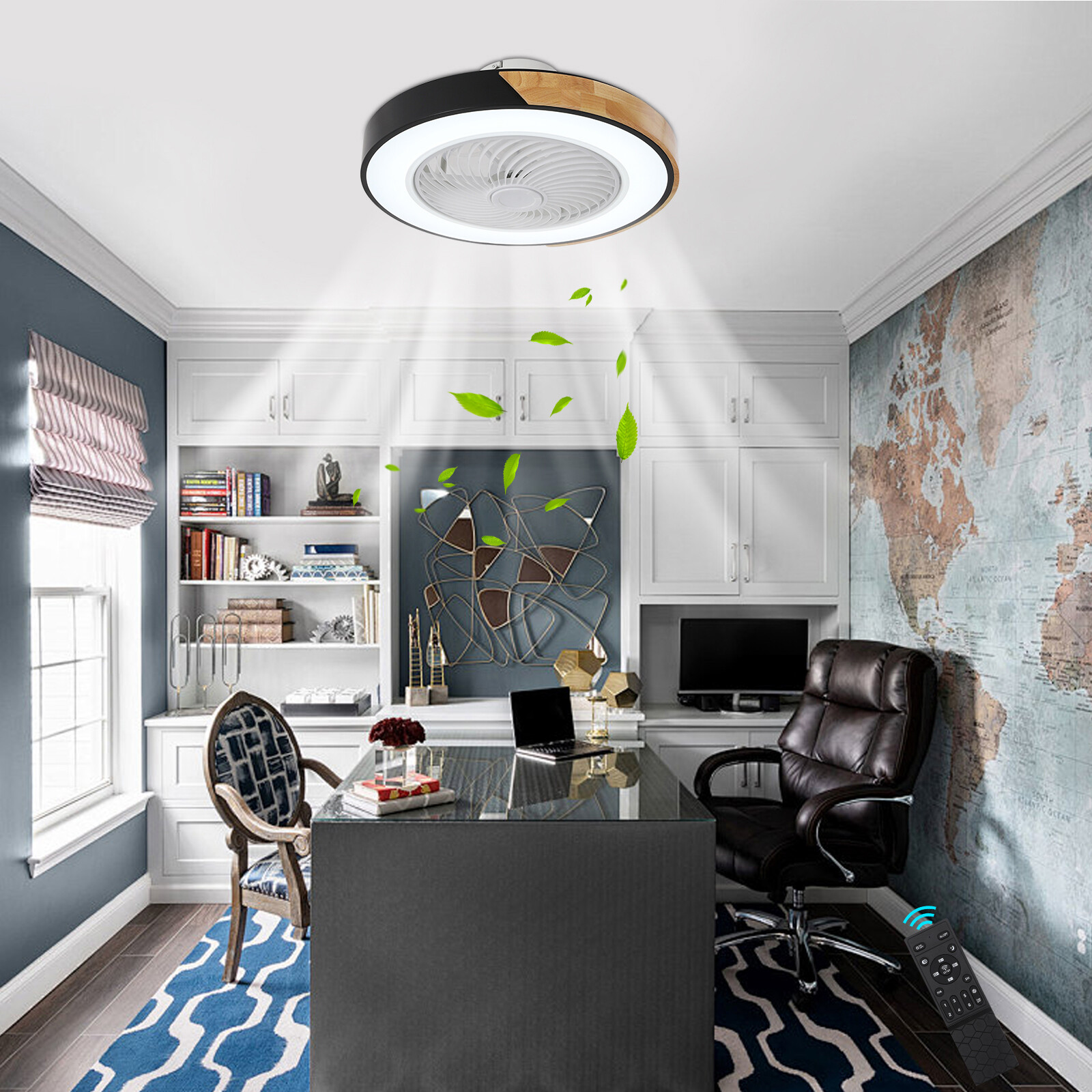 21.6" Modern Led Ceiling Fan Lights Flush Mount Light Kit With Remote Control