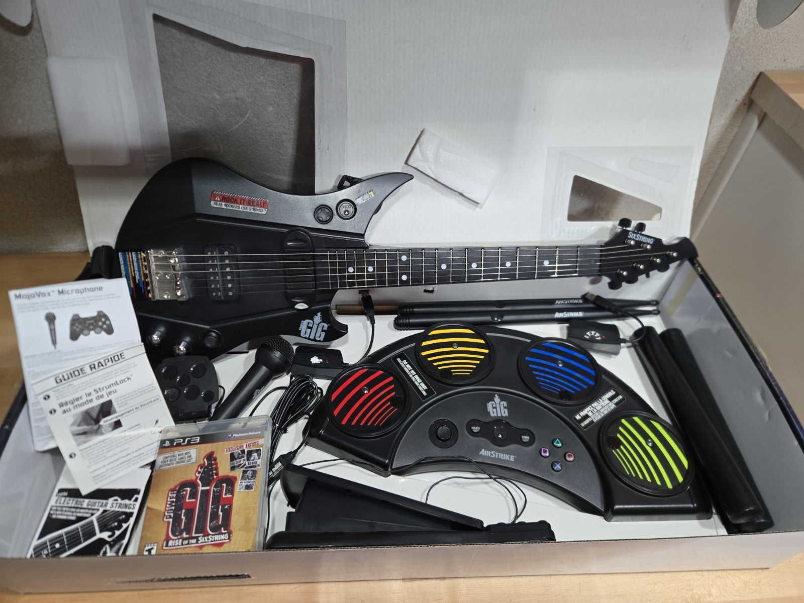 Power Gig Rise of the SixString Guitar Drums Mic Game Bundle PS3 Dongles W/ Box