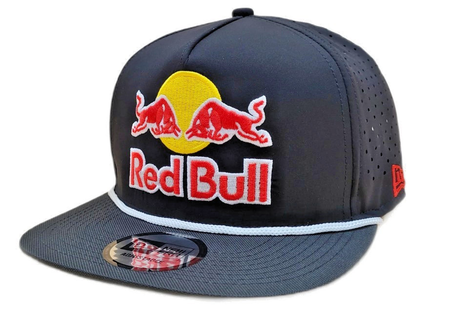 R Black Flat Brim Performance Cap w/White Rope. 3 Logos. BMX. MotoGP. Motocross.