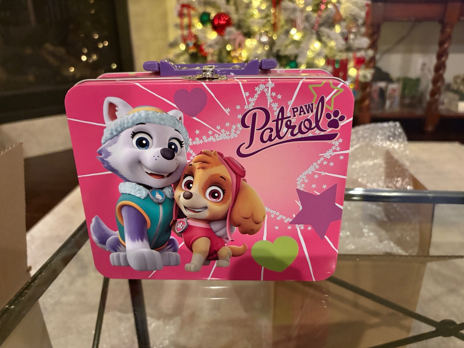 PAW PATROL Girl's Pink Metal Lunch Box Brooklyn Lollipop Skye & Everest Dogs
