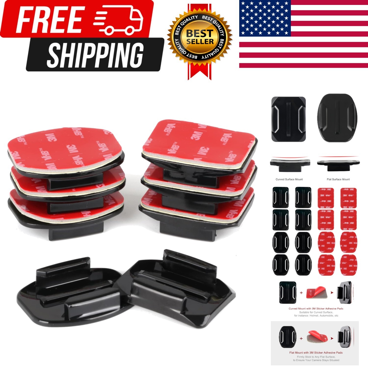 Adhesive Mount Kit Sticky Pads for Gopro Hero 13 12 11 10 9 8 7 6 5 Campark DJI