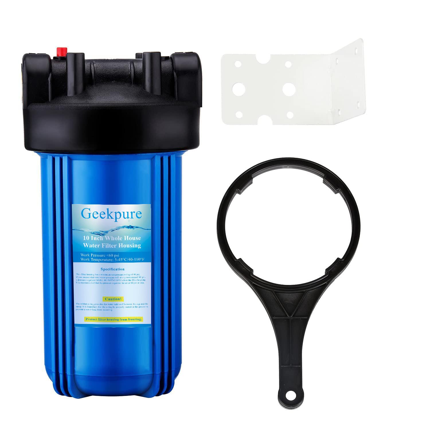 Geekpure 10 Inch Whole House Water Filter Housing 1"NPT Fit 4.5" x 10" BB Filter