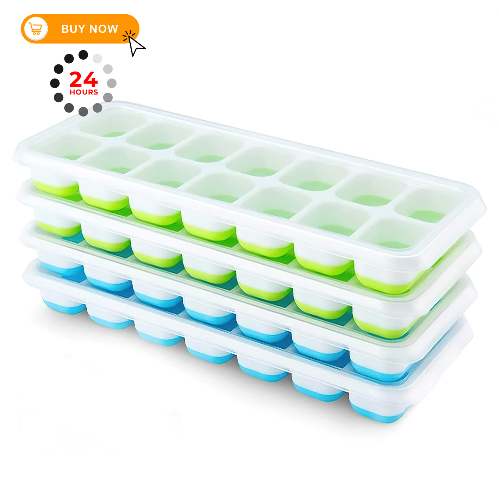 Ice Cube Trays 4 Pack, Airabc Silicone with 25.4 x 9.8 x 2.8 cm, Blue+green