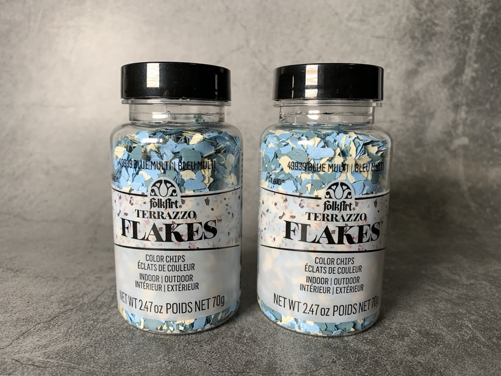 2 New Jars - FolkArt Terrazzo Flakes, BLUE, 2.47 oz