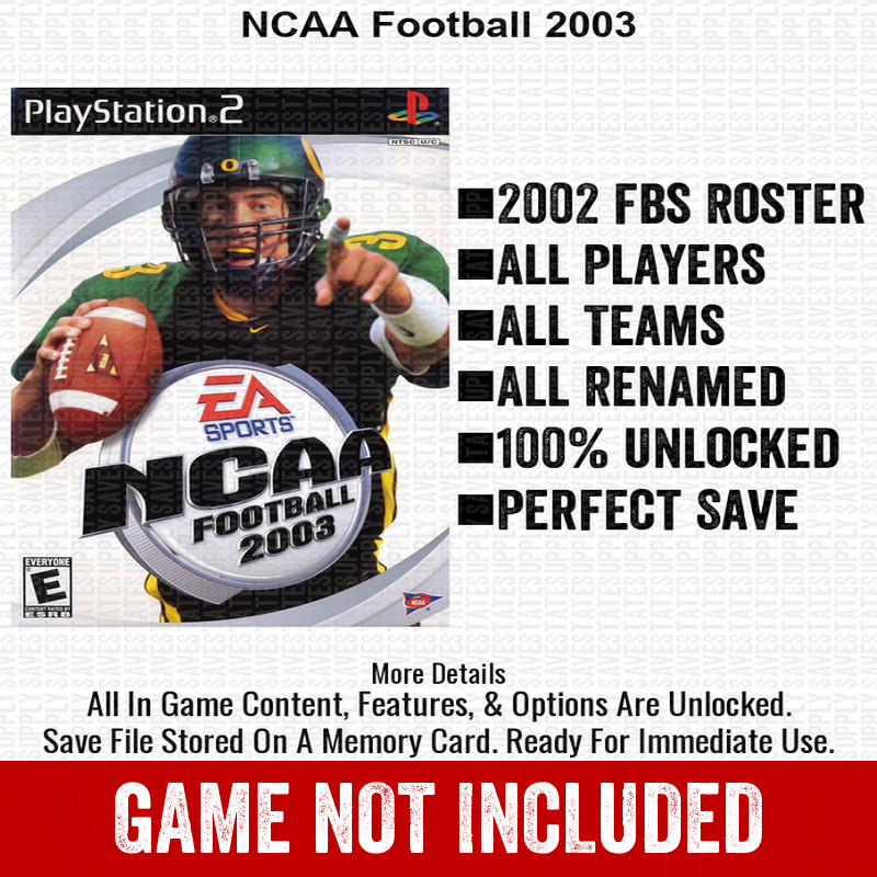NCAA Football 2003 PS2 Playstation Roster Season Player Update Memory Card
