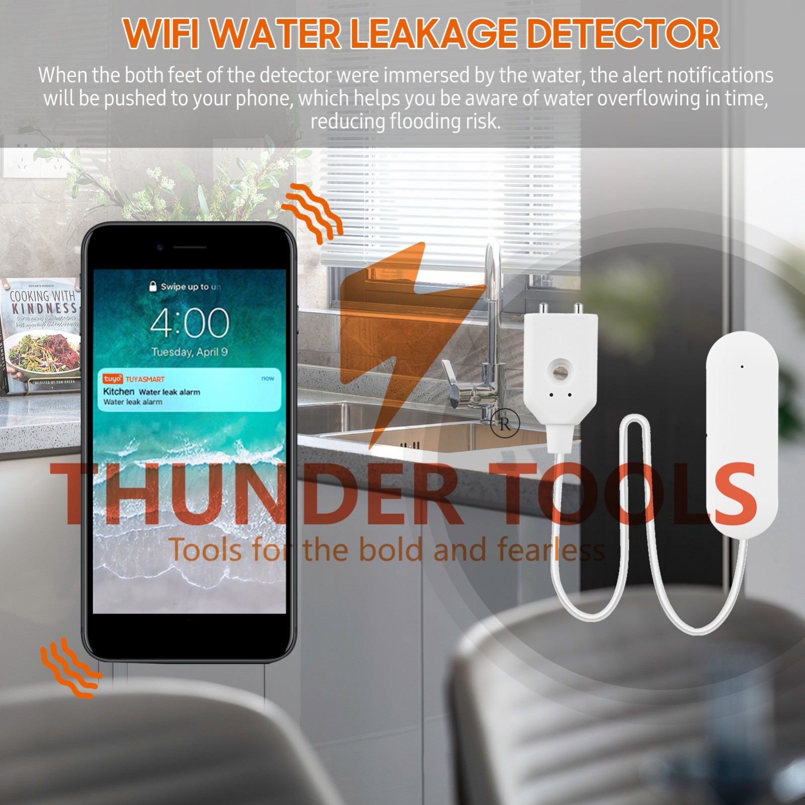 Thunder Tools Wifi Water Leakage Detector Smart Water Sensor APP Control