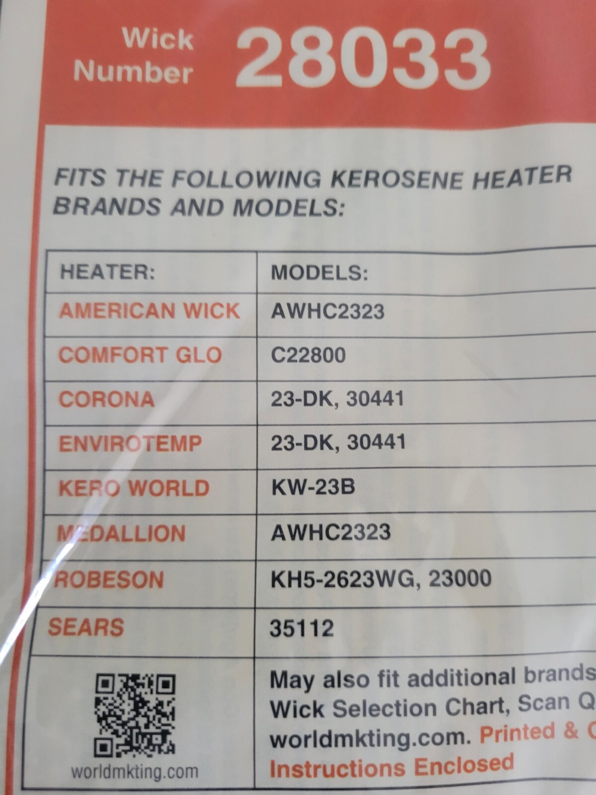 ENVIROTEMP 23-DK, 30441 KEROSENE HEATER WICK, *IGNITER, WICK CLEAN BRUSH &GUIDE