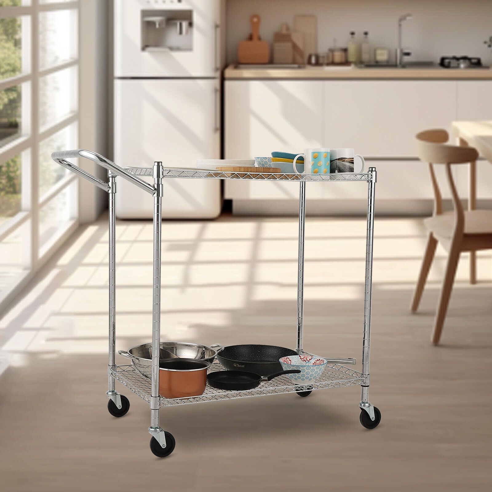 2-Tier Movable Storage Rack with Wheels Kitchen Storage Organizer Rolling Cart
