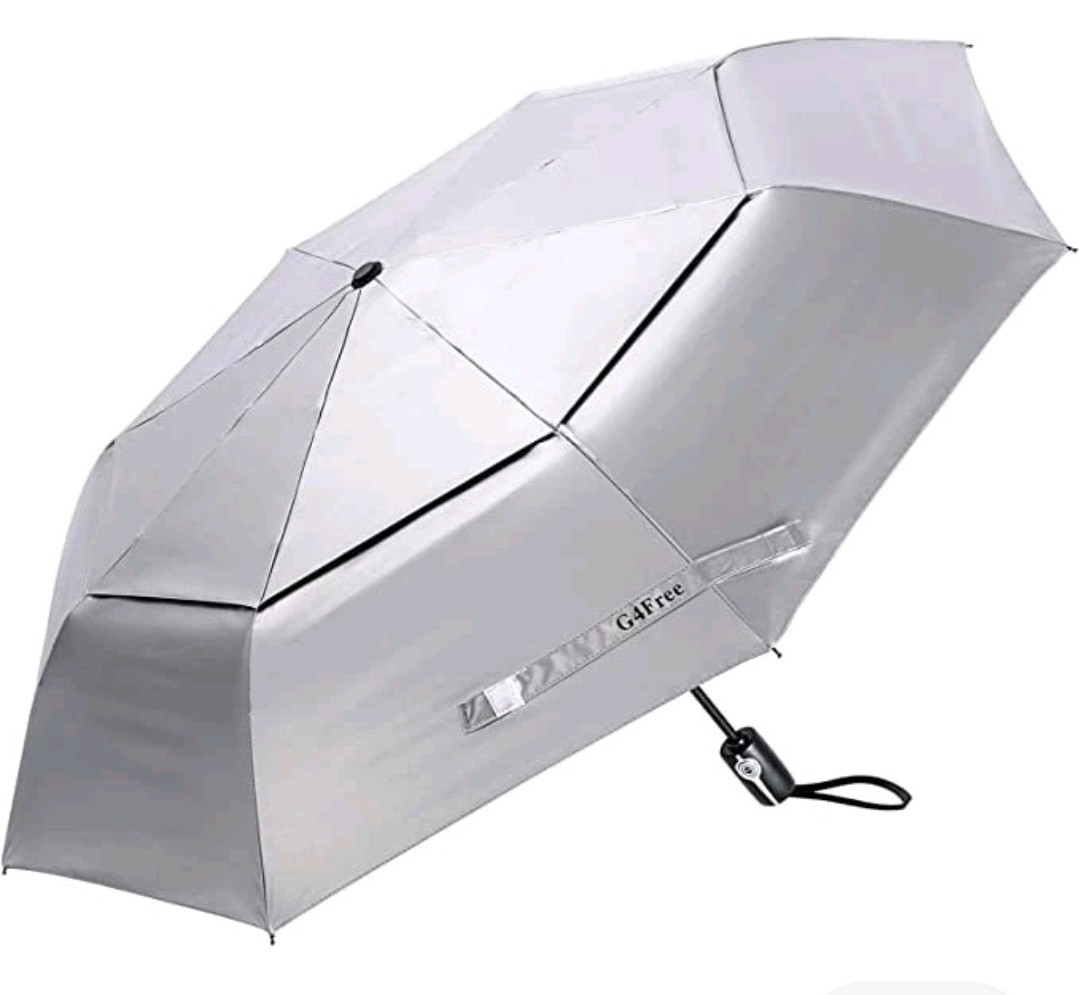 UPF 50+ UV Protection Sun Blocking Travel Umbrella 46" Windproof Blue & Silver