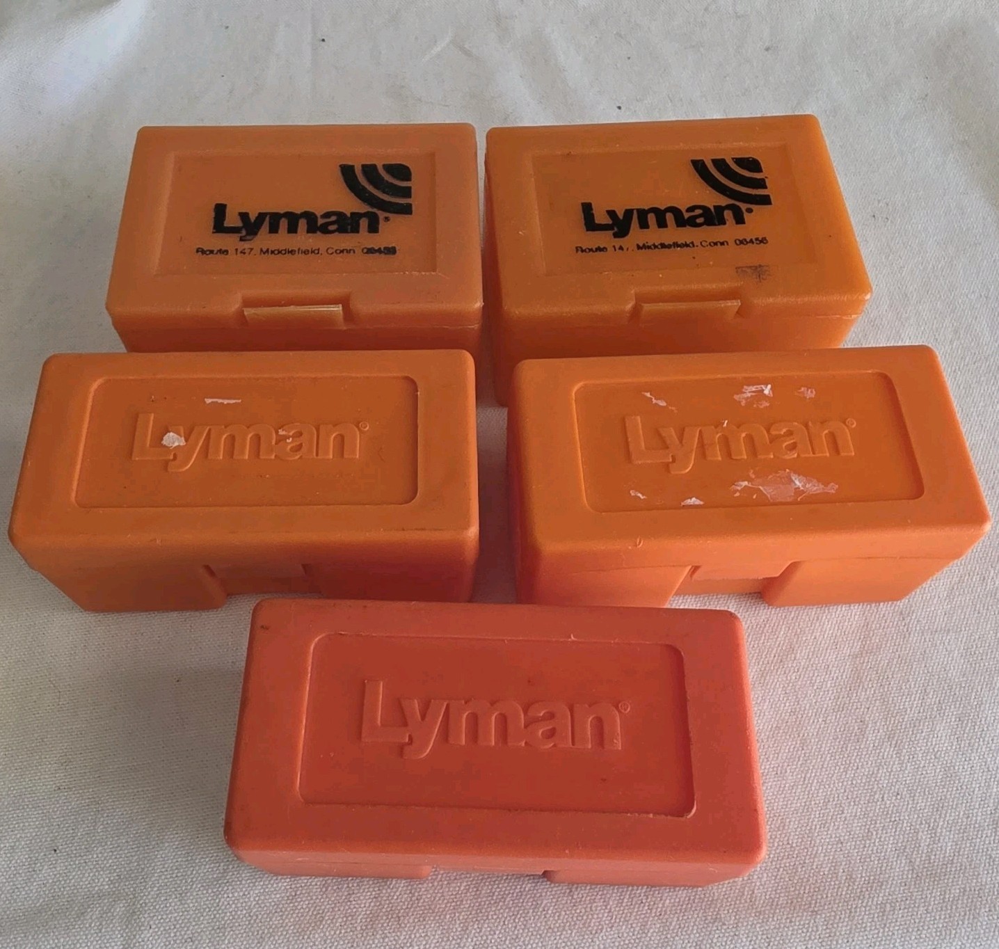 Lyman Orange Plastic Mold Storage Boxes Lot Of 5 Empty Containers
